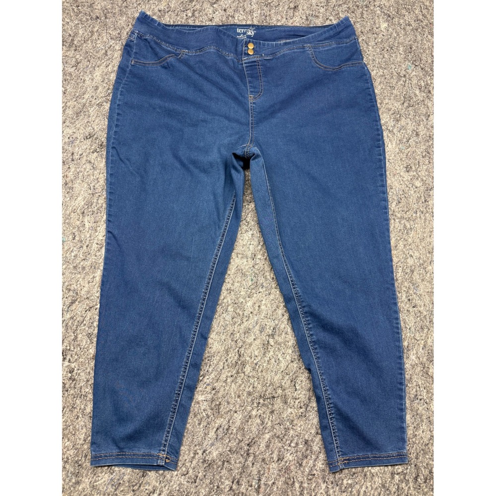 Terra & Sky Womens 3X 24W-26W Medium Wash Pull‎ On Jeggings Stretch Denim Blue